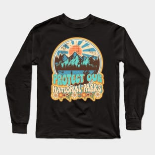 Protect our national parks retro climate call to action groovy hippie Long Sleeve T-Shirt